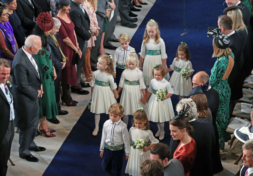 The bridesmaids and pageboys arrive for the wedding of Princess Eugenie to Jack Brooksbank at St George's Chapel in Windsor Castle on October 12, 2018, in Windsor, England. (Getty Images)