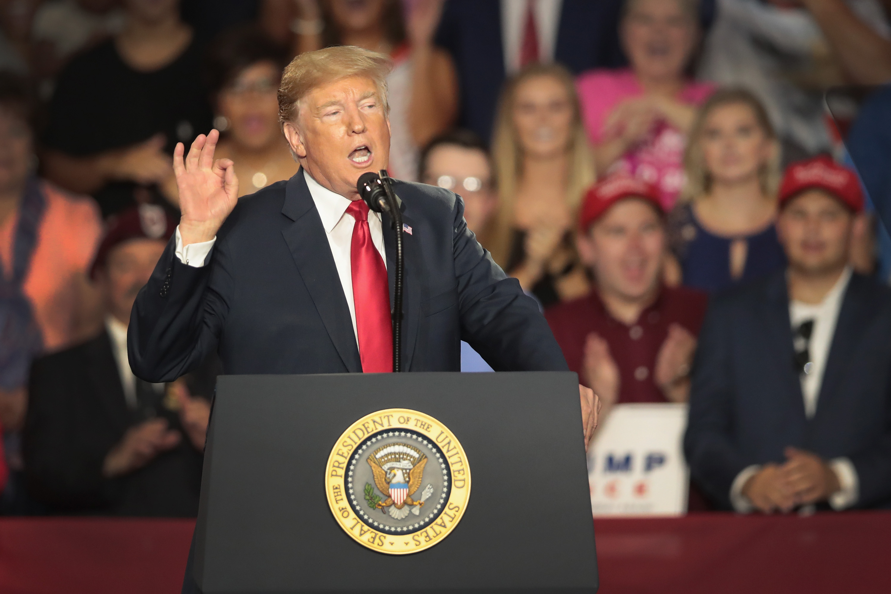 President Donald Trump speaks at a rally to show support for Ohio Republican congressional candidate Troy Balderson on August 4, 2018 in Lewis Center, Ohio. (Getty Images)