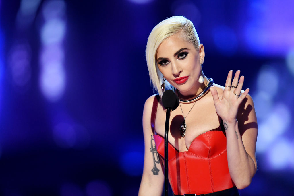 Lady Gaga speaks onstage during the 2018 MTV Movie And TV Awards at Barker Hangar on June 16, 2018 in Santa Monica, California. (Photo by Kevin Winter/Getty Images for MTV)