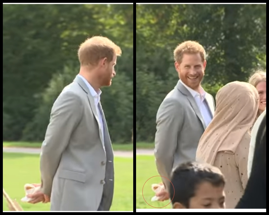 When the royal realized that he had been caught red-handed, he flashed a cheeky grin to the cameras before leaving with his treats securely in his hands. (Source: YouTube)