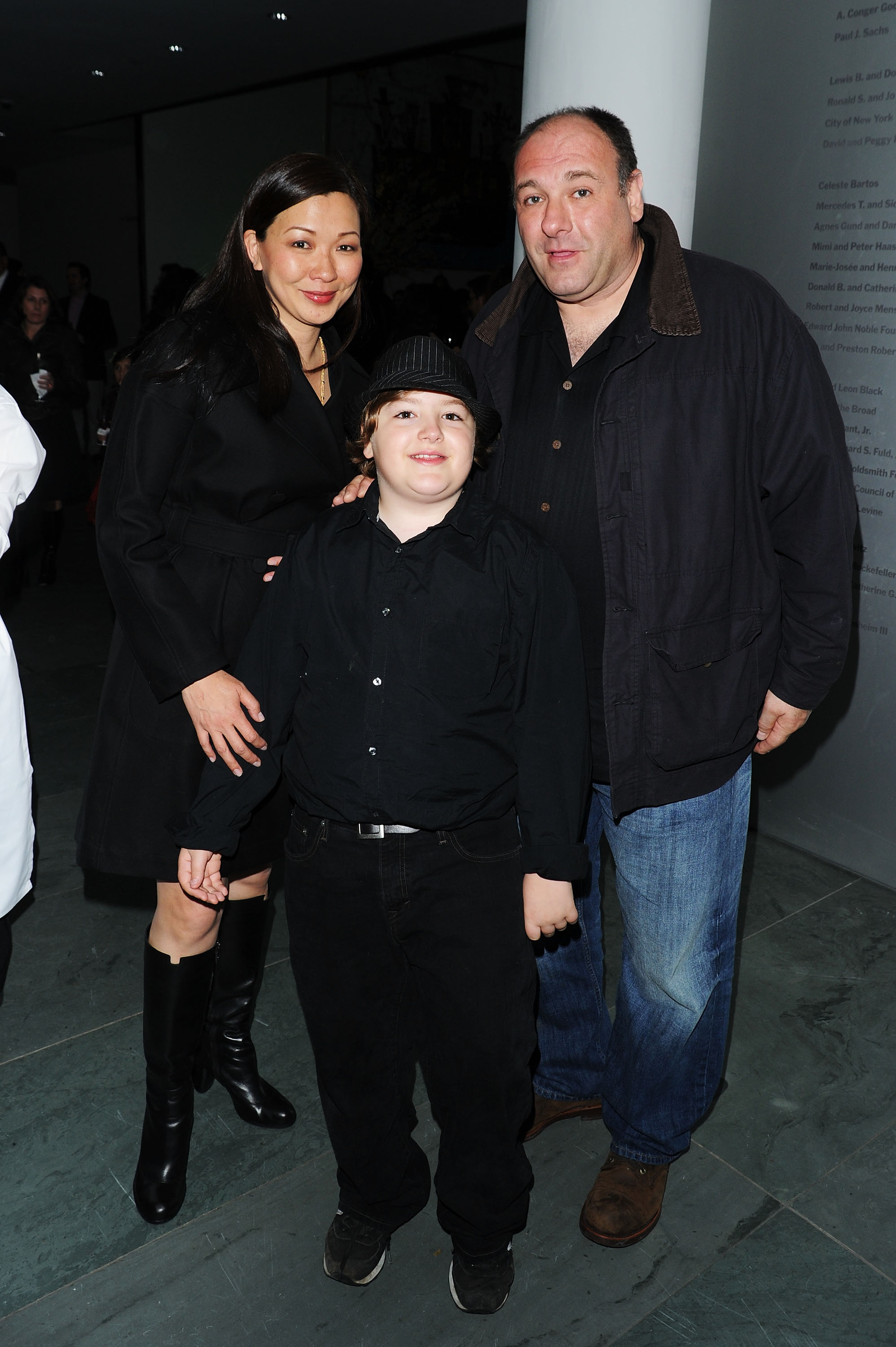 Actor James Gandolfini (R), wife Deborah Lin (L) and son Michael Gandolfini attend the 2010 Tribeca Film Festival opening night premiere after party for 'Shrek Forever After' at the MOMA on April 21, 2010 in New York City. (Photo by Andrew H. Walker/Getty Images For Tribeca Film Festival)