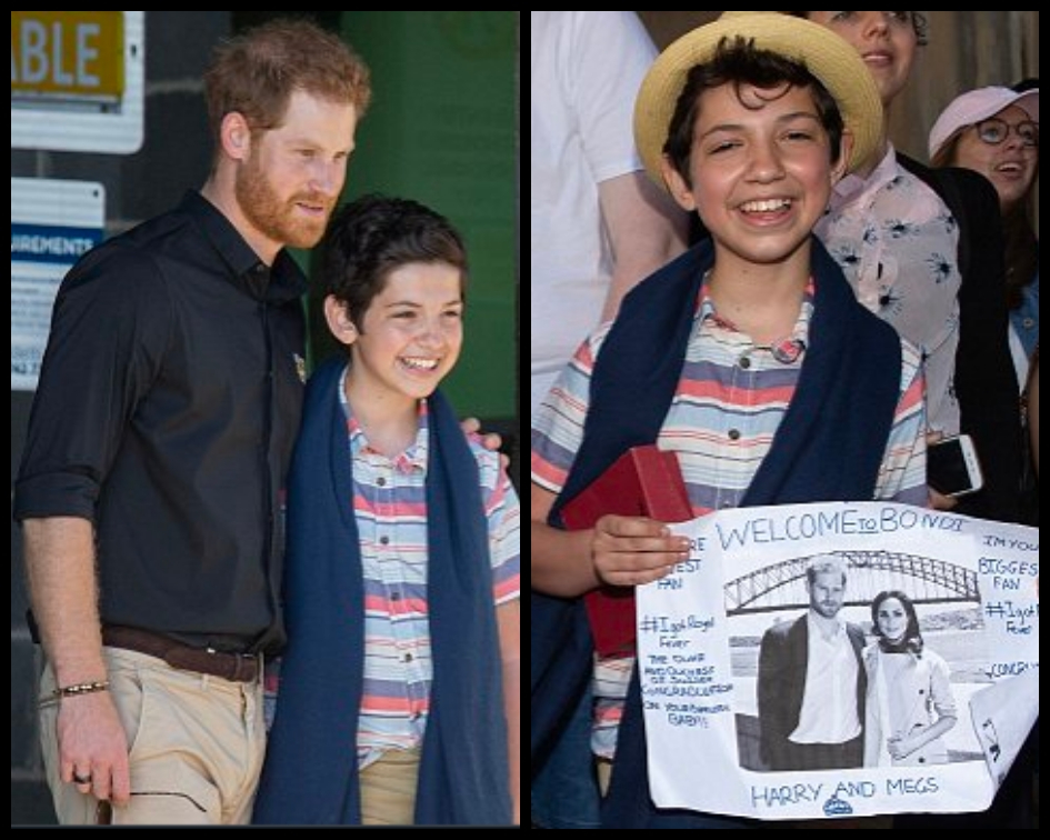 Jordan Ilencik had been trying to make his acquaintance with the royal couple all week, even going to the extent of catching a train into the city from Campbelltown in Sydney's southwest on his own. (Source: Twitter)