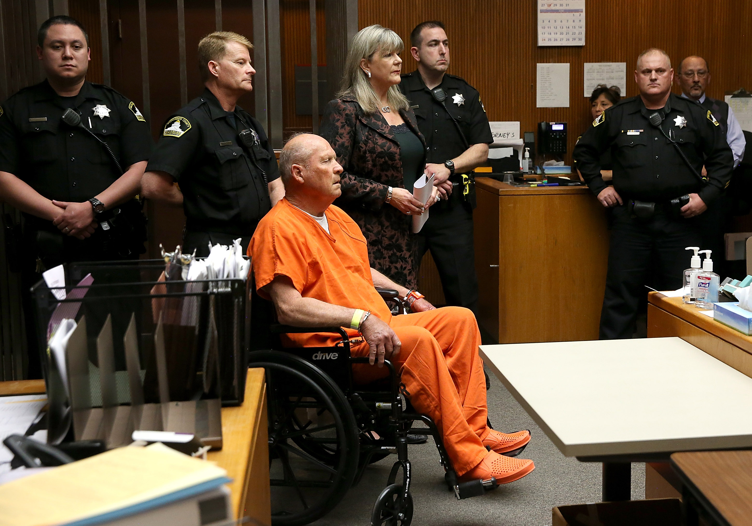 Joseph James DeAngelo, the suspected 'Golden State Killer', appears in court for his arraignment on April 27, 2018 in Sacramento, California. DeAngelo, a 72-year-old former police officer, is believed to be the East Area Rapist who killed at least 12 people, raped over 45 women and burglarized hundreds of homes throughout California in the 1970s and 1980s.
