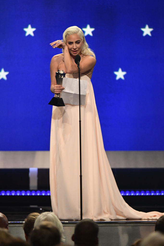 Lady Gaga accepts the award for Best Actress In A Movie onstage during the 24th annual Critics' Choice Awards at Barker Hangar on January 13, 2019 in Santa Monica, California. (Photo by Matt Winkelmeyer/Getty Images)