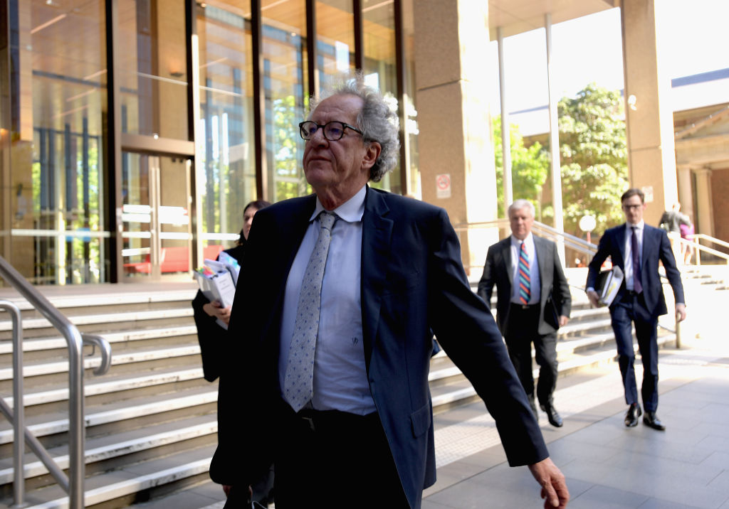Australian actor Geoffrey Rush leaves the Federal Law court defamation trial against a Sydney newspaper The Daily Telegraph on November 8, 2018, in Sydney, Australia. (Getty Images)