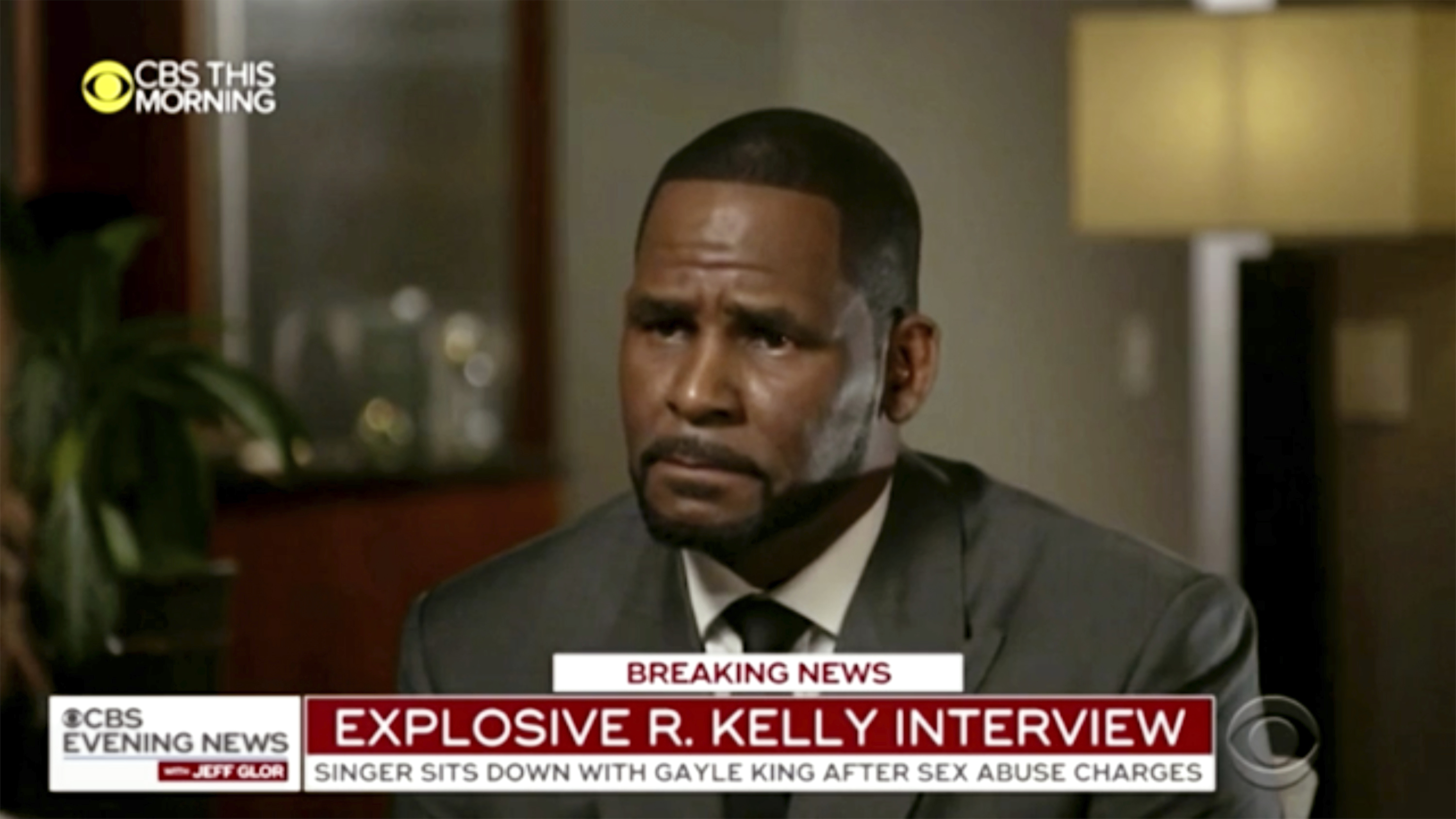 This image provided by CBS shows R. Kelly being interviewed by Gayle King on "CBS This Morning" Wednesday, March 6, 2019 in Chicago. The R&B singer gave his first interview since being charged last month with sexually abusing four females dating back to 1998, including three underage girls. Kelly has pleaded not guilty to 10 counts of aggravated sexual abuse. (CBS via AP)