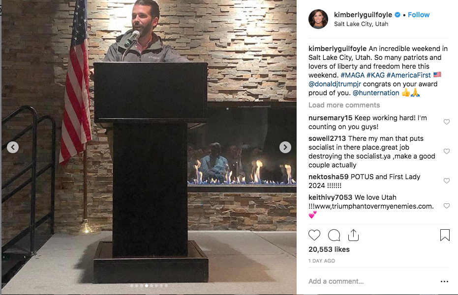 Screenshot of Kimberly Guilfoyle's Instagram post about Donald Trump Jr. (Instagram/Kimberlyguilfoyle)