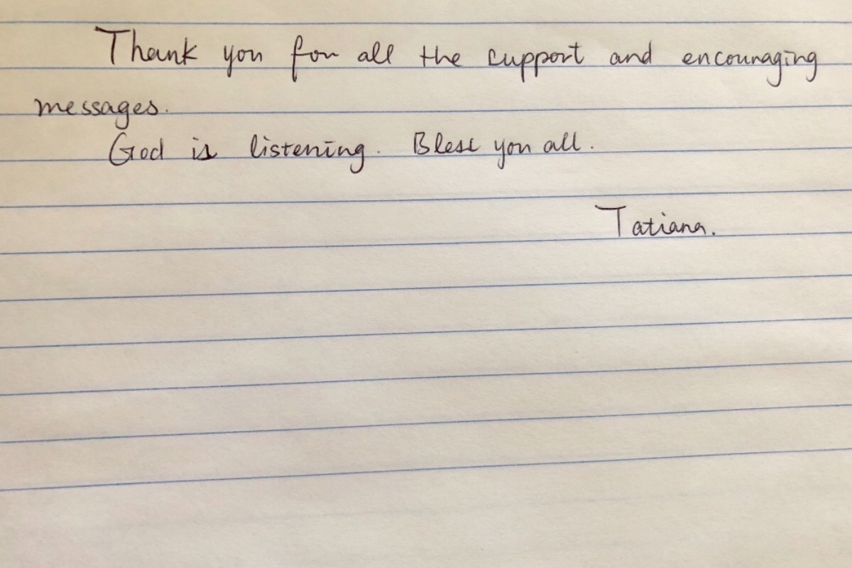 Tatiana thanked people for their support (GoFundMe Page)