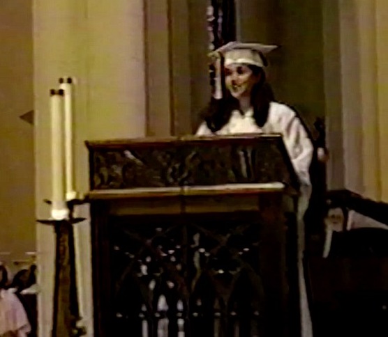 Meghan at the podium, about to deliver her speech.