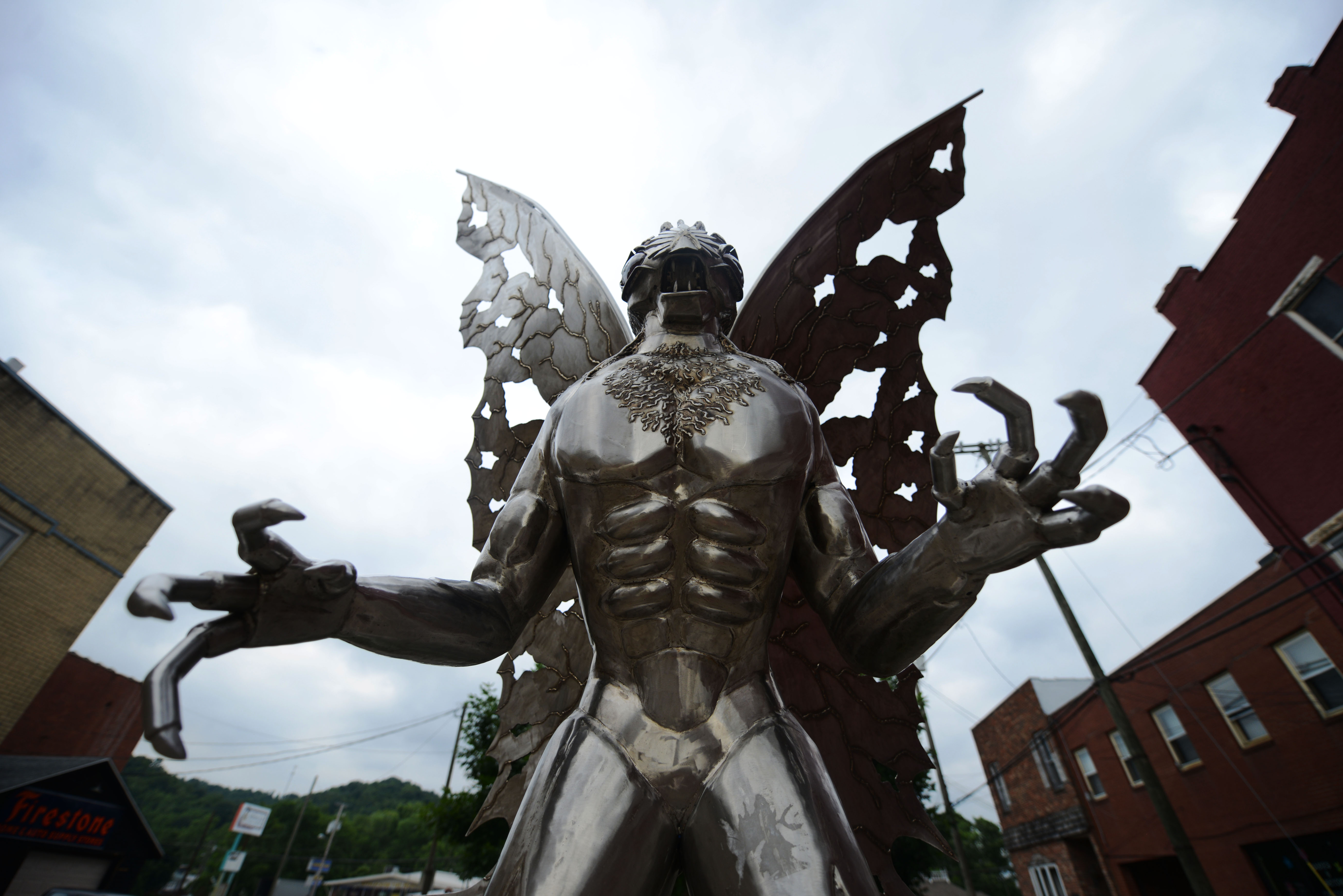 'The Legend of the Mothman' statue by Bob Roach graces the streets of Point Pleasant on June 7, 2013, in Point Pleasant, WV. (Source: Amanda Voisard/For the Washington Post)