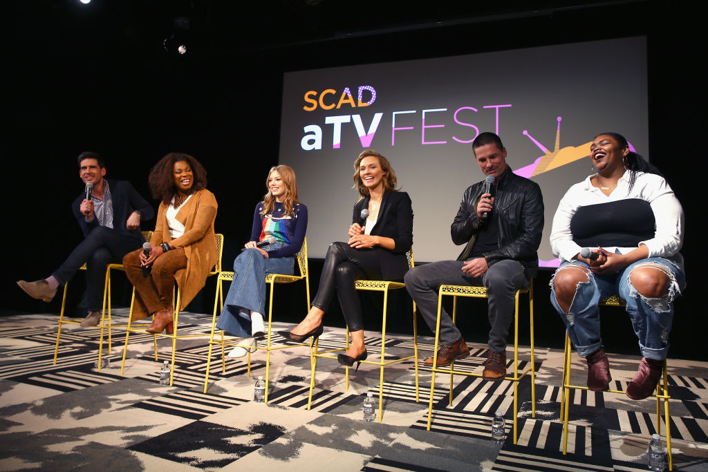 (L-R) Mike Daniels, Lorraine Toussaint, Grace Van Dien, Michaela McManus, Warren Christie speak onstage at 'The Village' screening during SCAD aTVfest 2019 at SCADshow on February 9, 2019 in Atlanta, Georgia. (Photo by Tasos Katopodis/Getty Images for SCAD aTVfest 2019 )
