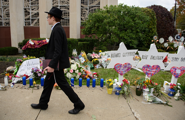 A memorial for victims of the mass shooting that killed 11 people and wounded 6 at the Tree Of Life Synagogue on October 29, 2018, in Pittsburgh, Pennsylvania (Source: Getty Images)