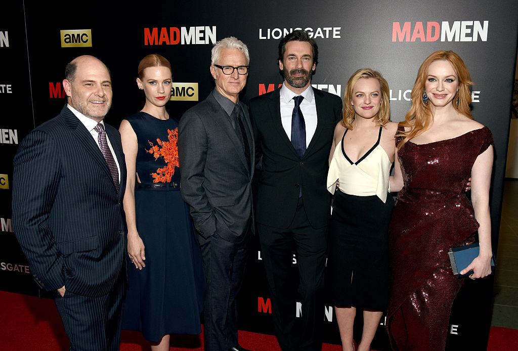 From left: Matthew Weiner, January Jones, John Slattery, Jon Hamm, Elisabeth Moss and Christina Hendricks attend the 'Mad Men' New York Special Screening at The Museum of Modern Art in 2015 in New York City. (Source: Getty Images)