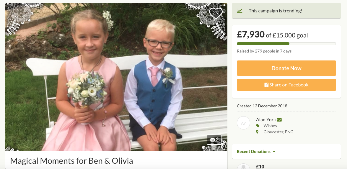 Screenshot of the GoFundMe page set up for the family.
