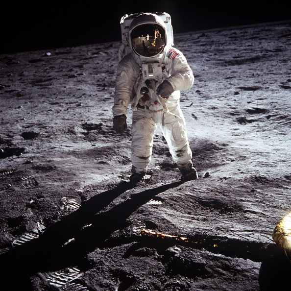 US Astronaut Buzz Aldrin, walking on the Moon July 20 1969. Taken during the first Lunar landing of the Apollo 11 space mission by NASA. (Photo by Universal History Archive/Getty Images)