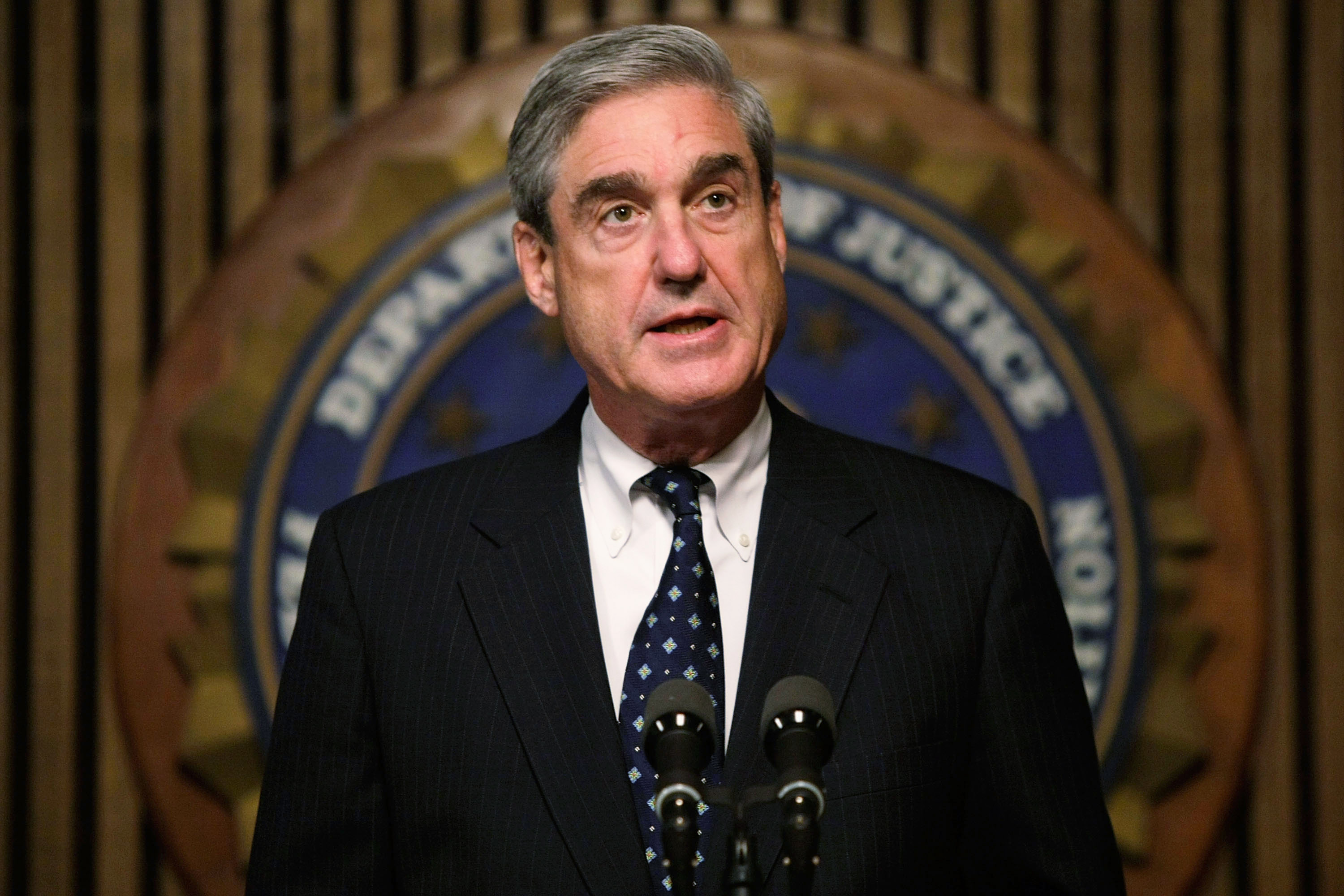 FBI Director Robert Mueller speaks during a news conference at the FBI headquarters June 25, 2008 in Washington, DC. The news conference was to mark the 5th anniversary of Innocence Lost initiative.