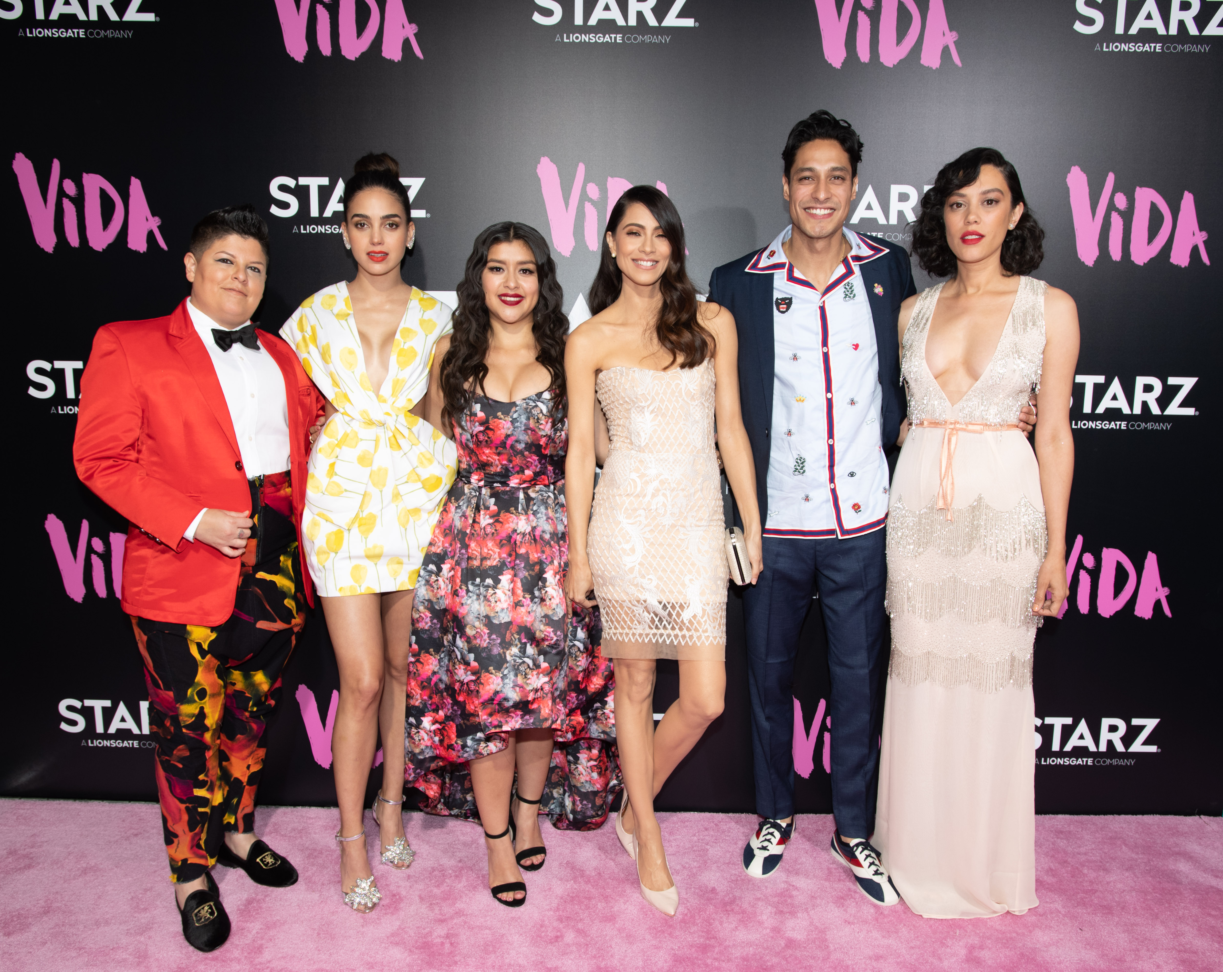 (L-R) Ser Anzoategui, Melissa Barrera, Chelsea Rendon, Maria-Elena Laas, Carlos Miranda and Mishel Prada attend Starz 'Vida' Premiere at Regal LA Live Stadium 14 on May 1, 2018 in Los Angeles, California.
