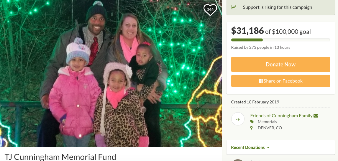 GoFundMe page created to accumulate funds for Cunningham's memorial.