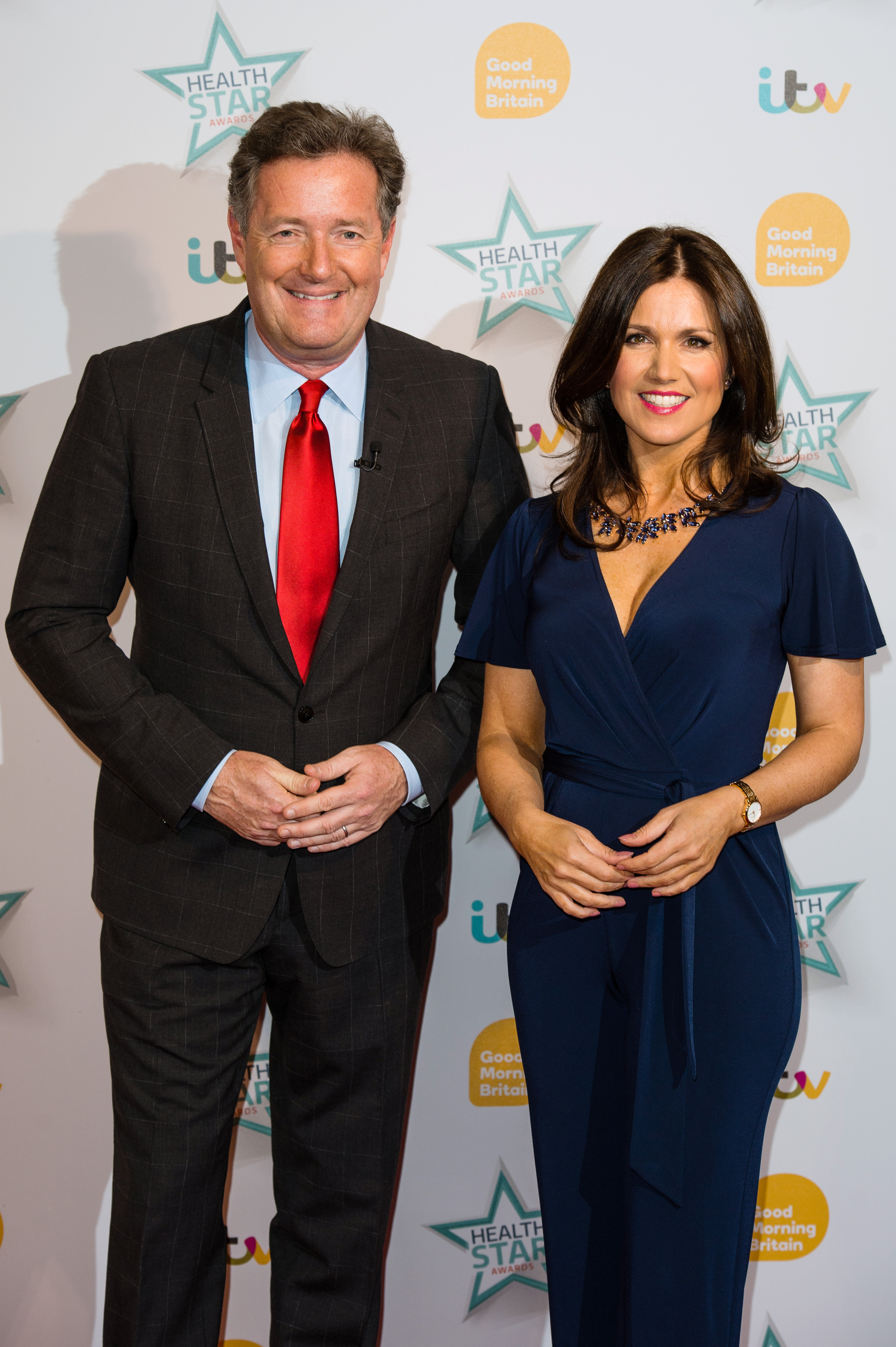 (L-R) Piers Morgan and Susanna Reid arrive for Good Morning Britain's Health Star Awards - at Hilton Park Lane on April 14, 2016 in London, England. (Photo by Jeff Spicer/Getty Images)