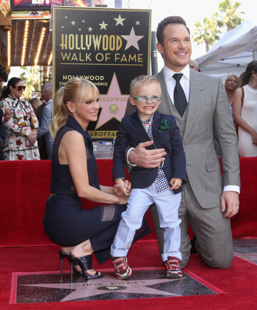Actor Anna Faris, Jack Pratt and actor Chris Pratt at the Chris Pratt Walk Of Fame Star Ceremony on April 21, 2017 in Hollywood, California. (Photo by Jesse Grant/Getty Images for Disney)