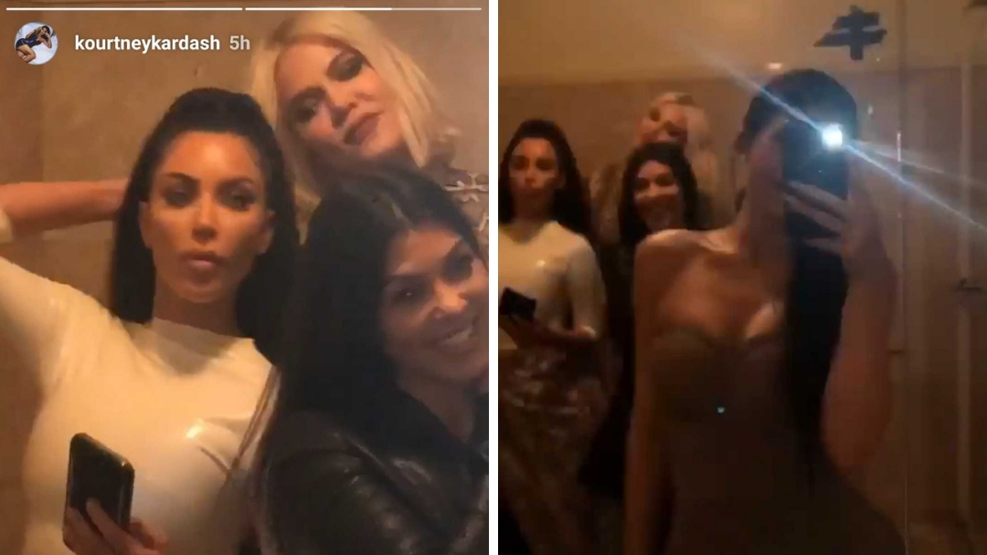 The sisters turned heads in a snakeskin dress and black leather couture as they headed out to meet their siblings Kim Kardashian West and Kylie Jenner for their dinner date. (Source: Instagram)
